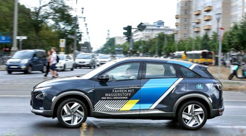 The Hyundai NEXO, a fuel cell vehicle powered by hydrogen in road traffic, Berlin, 18/08/2020