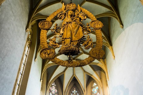 Floating Madonna in the Rosary, by Tilman Riemenschneider, pilgrimage church Maria im Weingarten,
