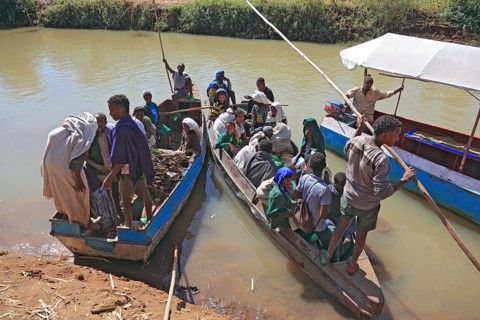 Ahamra region, at the boat landing stage to the waterfalls of the Blue Nile, in the highlands of