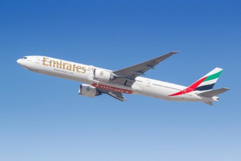 An Emirates Boeing 777-300ER aircraft with the registration number A6-EPK at Dubai Airport, United