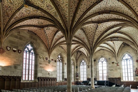 Interior view, summer refectory, Cistercian monastery Bebenhausen, Tübingen, Baden-Württemberg,