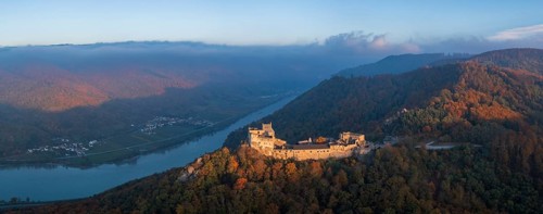 Aggstein castle ruins at sunrise, Schönbühel-Aggstein, Wachau, Lower Austria, Austria, Europe