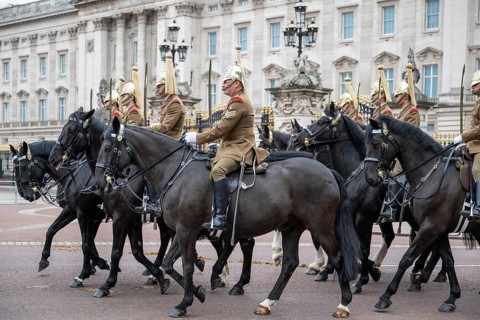 Military riders, horses, Trooping the colour, military parade in June in honour of the British