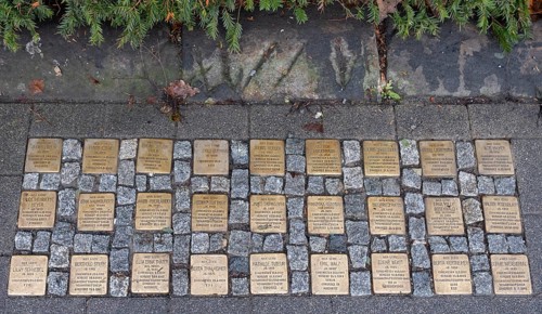 Stolpersteine, copper memorial plaques of murdered Jewish citizens during the Nazi era,