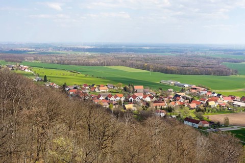 View from the Albertturm observation tower on the Collm on Collm village, Wermsdorf, Saxony,