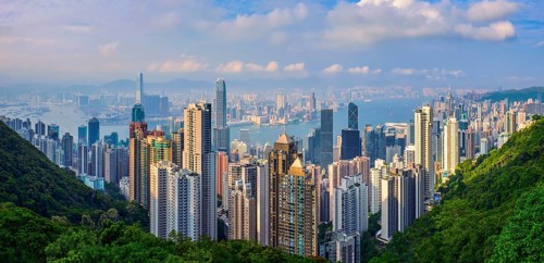 Famous view of Hong Kong, Hong Kong skyscrapers skyline cityscape panorama from Victoria Peak on