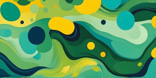 Abstract wallpaper with colorful blobs and liquid shapes on a green background, AI generated