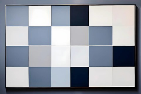 Minimalist composition of overlapping geometric shapes, such as circles, squares, and triangles,