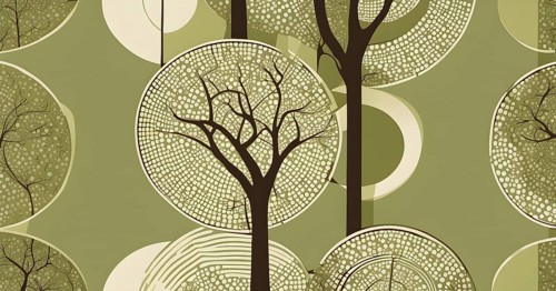 Abstract geometric tree with a circular canopy and a rectangular trunk, arranged in a clean,