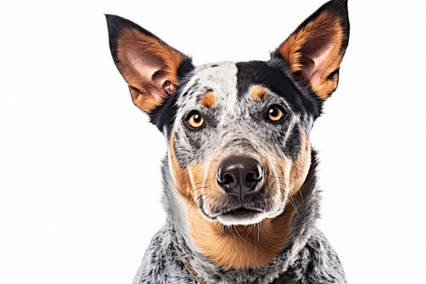 Portrait of Australian Cattle dog in front of white background. KI generiert, generiert AI
