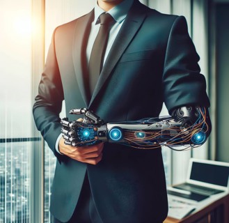 A man with a prosthetic arm, a cybernetic prosthesis, symbolic image people with disabilities,