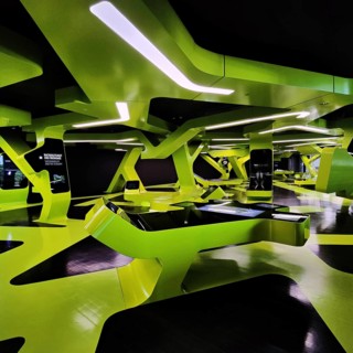 Futuristic exhibition Level Green with three-dimensional network, Autostadt, Wolfsburg, Lower