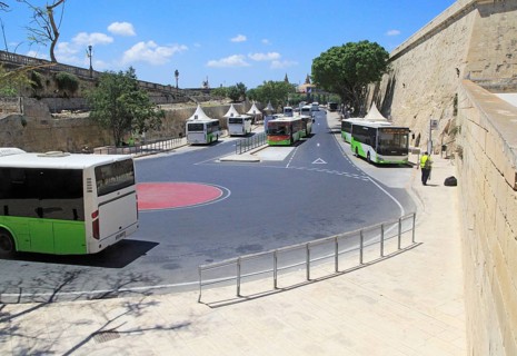 Buses at city centre bus station city of Valletta, Malta, Europe
