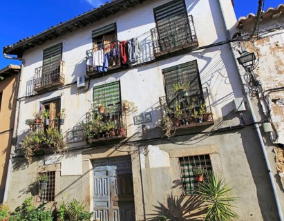 Traditional architecture of house in village of Cuacos de Yuste, La Vera, Extremadura, Spain,