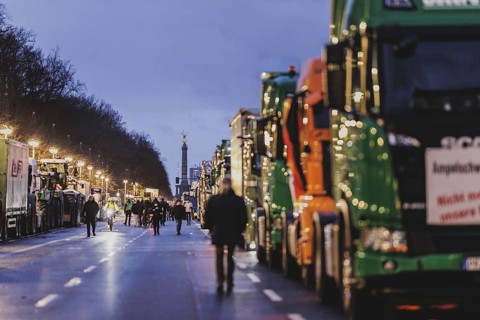 Road blockades in the centre of Berlin, taken as part of the farmers' protests in Berlin, 15.01