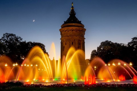 Mannheim water tower in the evening