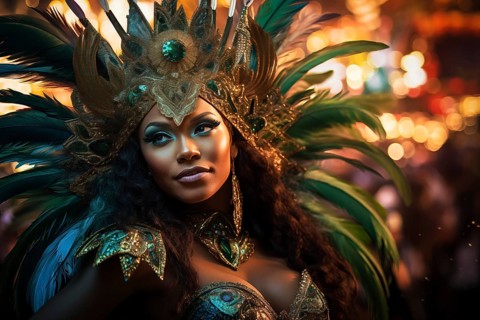 Captivating image capturing the essence of the Rio Carnival, showcasing a dancer adorned in an