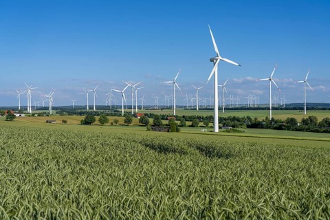 Wind farm north-east of Bad Wünnenberg, East Westphalia Lippe, Paderborn district, with the A44