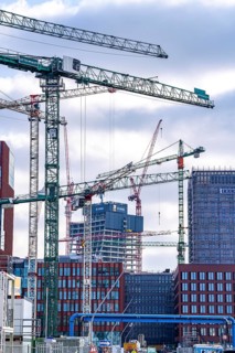 Construction sites in the east of Hafencity Hamburg, office building, Elbtower, new district on the