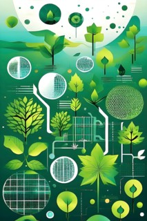 Abstract wallpaper with vector green eco friendly grid ornament symbolizing sustainability, AI
