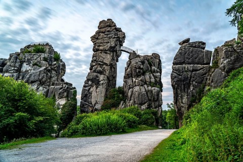 The Externsteine, a sandstone rock formation, in the Teutoburg Forest, near Horn-Bad Meinberg,