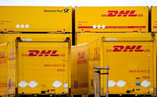 DHL, Deutsche Post, parcel centre, warehouse for freight containers, Krefeld, North