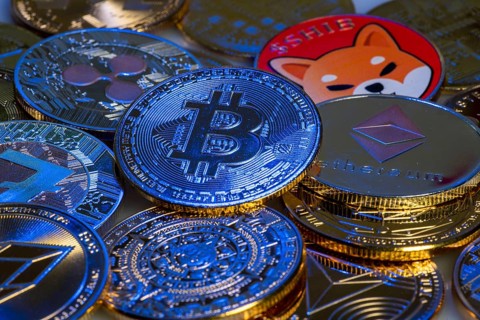 Various cryptocurrencies, symbol coins, optical placeholder for the digital currency, blockchain,