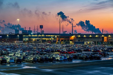 Car terminal in the Logport I inland port in Duisburg on the Rhine, vehicle handling of new cars,
