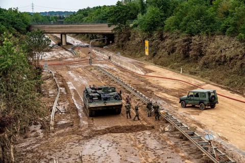 Flood on the Erft, here the federal road B265 destroyed by the water, Erftstadt, North