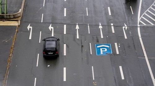 City centre road, 5 lanes at a traffic light junction, for different directions of travel, North