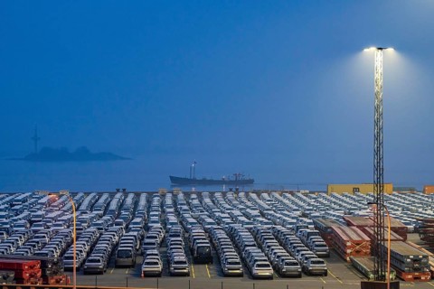 Parking space for import vehicles, hundreds of Hyundai Ioniq, electric cars, waiting for onward