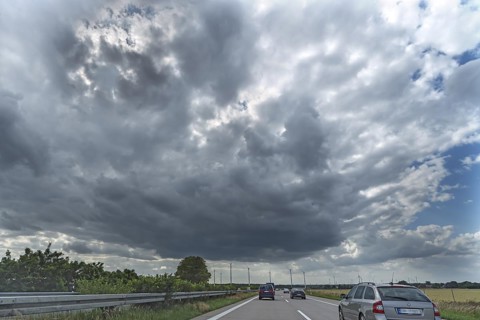 Wind turbines on the A 9 motorway, cloudy sky, Thuringia, Germany, Europe