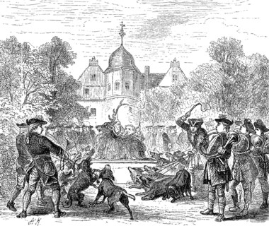 A royal nimrod, hunting pleasure at Wusterhausen Castle, Brandenburg, driven hunt, hunting dogs,