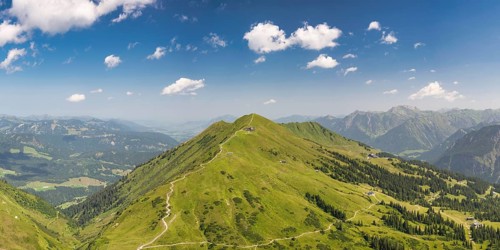 Panorama from the Kanzelwand, 2058m to the Fellhorn, 2038m, Oberallgäu, Allgäu, Bavaria, Germany,