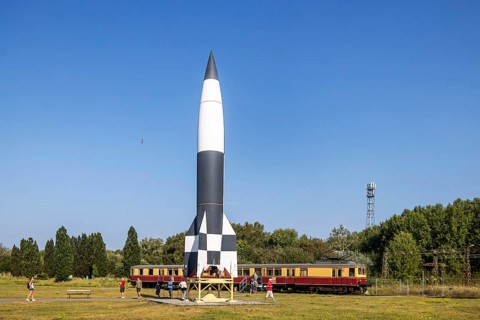 Model of the Aggregat 4 (V 2) rocket. Historical-Technical Museum, Peenemünde Monument Landscape.