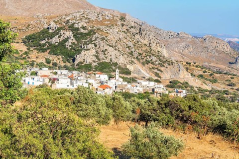View of Kerames village, Kerames, Rethymno, Southern Crete, Crete, Greek Islands, Greece, Europe