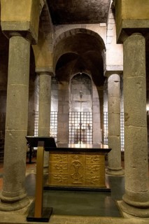 Orcival. Crypt of Notre-Dame d'Orcival, Puy-de-Dôme, Auvergne-Rhone-Alpes, France, Europe