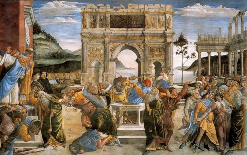 Die Bestrafung von Korach, Datan und Abiram, Fresko aus der Sixtinischen Kapelle, The Punishment of