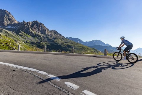 Furka Pass. A challenge for ambitious cyclists. Realp, Canton Uri, Switzerland, Europe