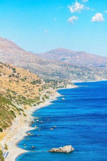 View of Drymiskos beach and coastline, Ammoudi, Rethymno, Crete, Greek Islands, Greece, Europe