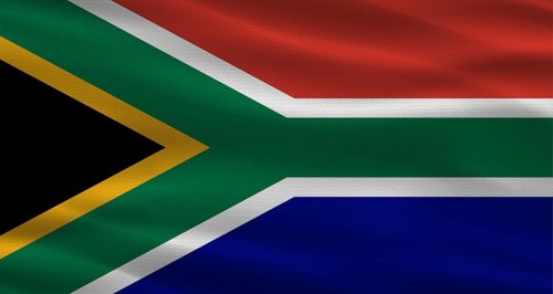 South Africa flag with fabric texture waving, close up of flag of South Africa with cloth texture