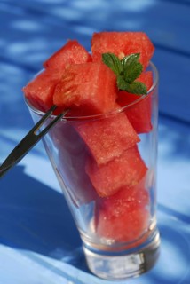Watermelondice (Citrullus lanatus) in glass