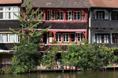 Idyllic residential buildings on the Regnitz, former fishermen's settlement, Little Venice Bamberg,