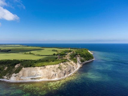 Aerial view of Cape Arkona with chalk cliffs, direction finder and lighthouse, Putgarten, Rügen