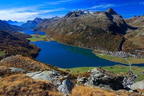 Lake Silvaplana and Silsersee, Upper Engadine, Grisons, Switzerland, Europe