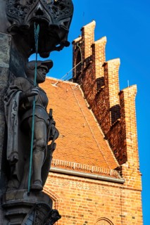 Figure of Saint Mauritius on the town hall of Jüterbog, Brandenburg, Germany, Europe