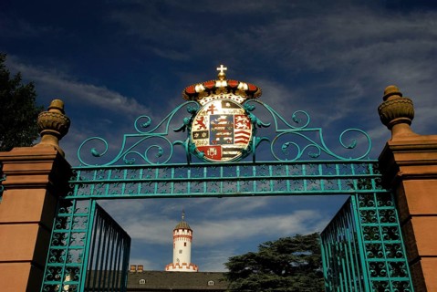 Entrance gate to the castle, coat of arms of the Landgraviate of Hesse-Homburg, keep, Bad Homburg,