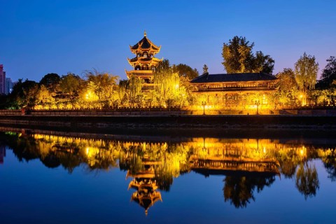 Wangjiang Pavilion Park (Wangjianglou Park) view over Jinjiang River, Chengdu, Sichuan, China