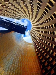 Interior view of the tower. Vulcania Park. Auvergne Volcanoes Regional Nature Park. Puy de Dome