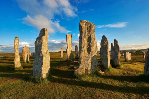 Calanais Standing Stones central stone circle erected between 2900-2600BC measuring 11 metres wide.